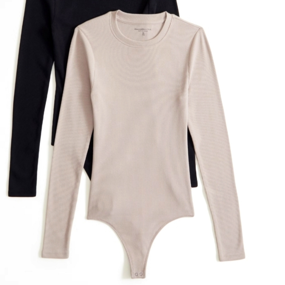 Abercrombie & Fitch long sleeve ribbed crewneck bodysuit thong Small EUC!